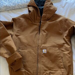 Carhartt Brown Hooded Work Coat with Quilted Lining